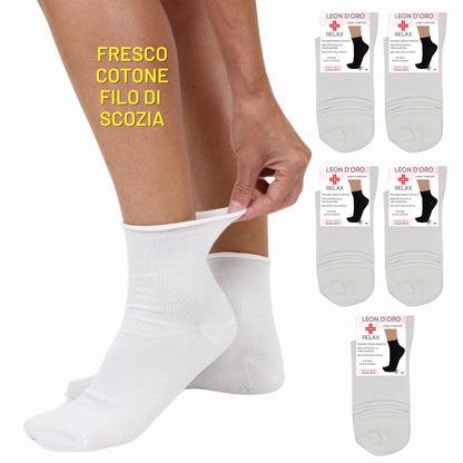 Calze DONNA Senza Elastico Diabetici COTONE FILO DI SCOZIA Calzini Sanitari 5 PAIA Made in Italy