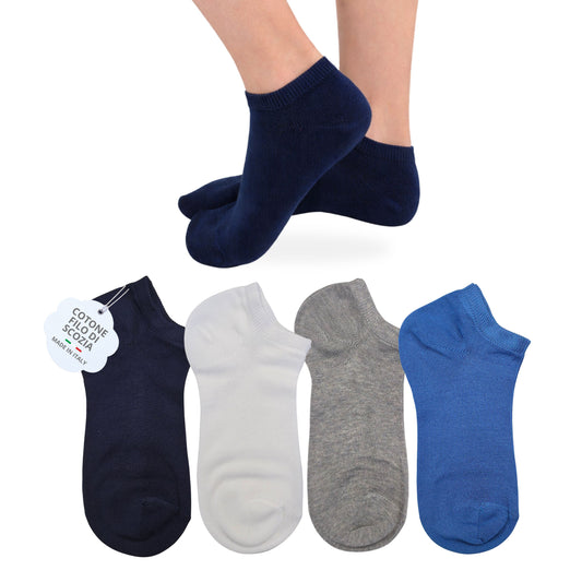 Calzini Fantasmini Bambino COTONE LEGGERO FILO DI SCOZIA 4 Paia, Calze leggere e traspiranti Made in Italy ASS1