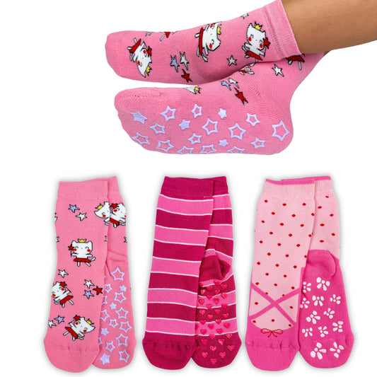 Calzini Bambina Antiscivolo Cotone 3 Paia Calze Bimba abs scuola casa gonfiabili, Made in Italy ASS4