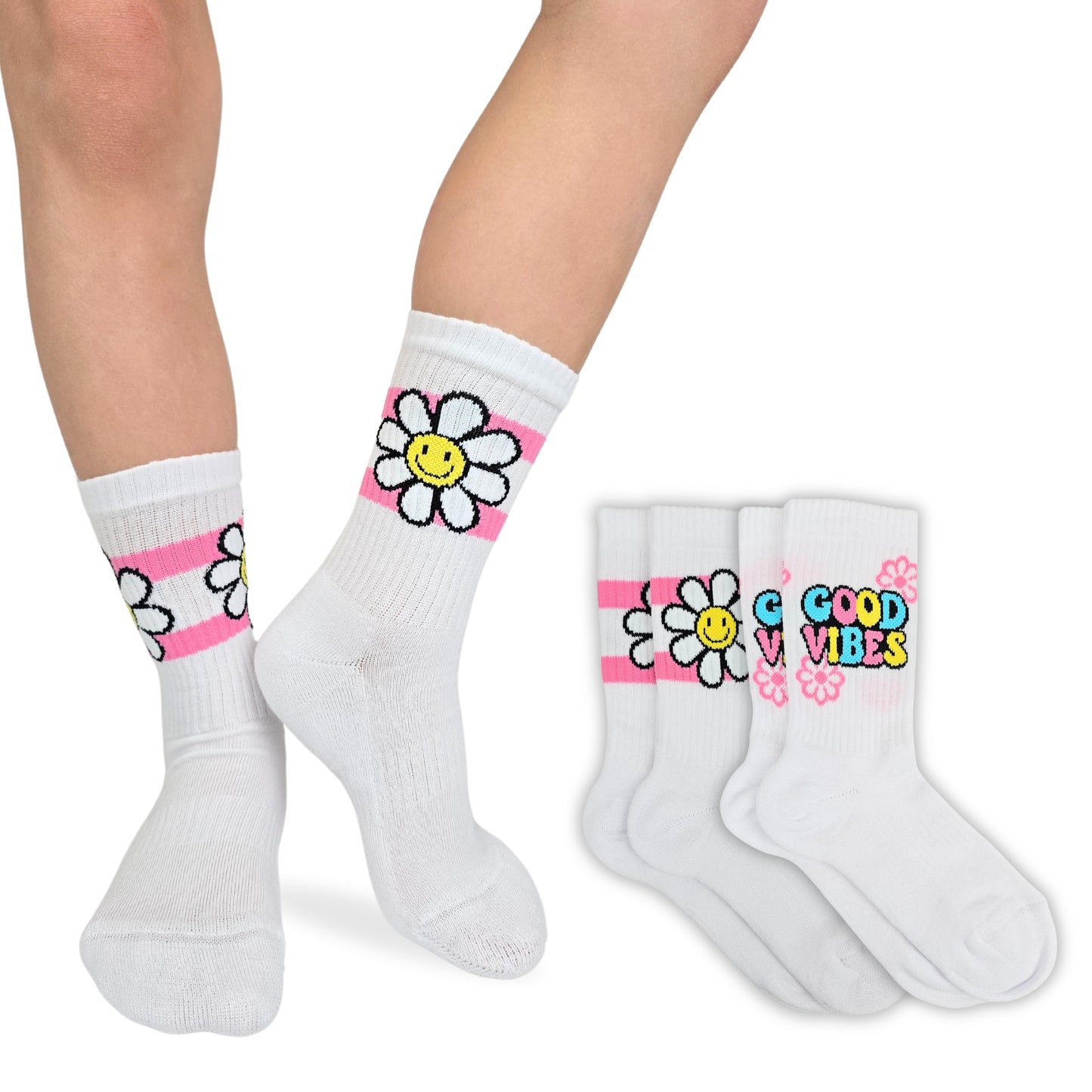 Calze Sportive Bambina 2 Paia Calzettoni Ragazza Tennis, Basket, Skateboard, Atletica, Calzini Made in Italy