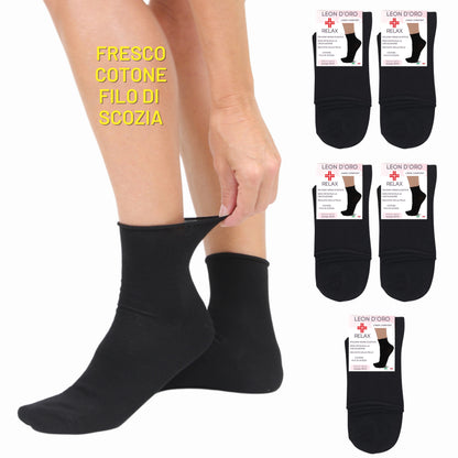 Calze DONNA Senza Elastico Diabetici COTONE FILO DI SCOZIA Calzini Sanitari 5 PAIA Made in Italy