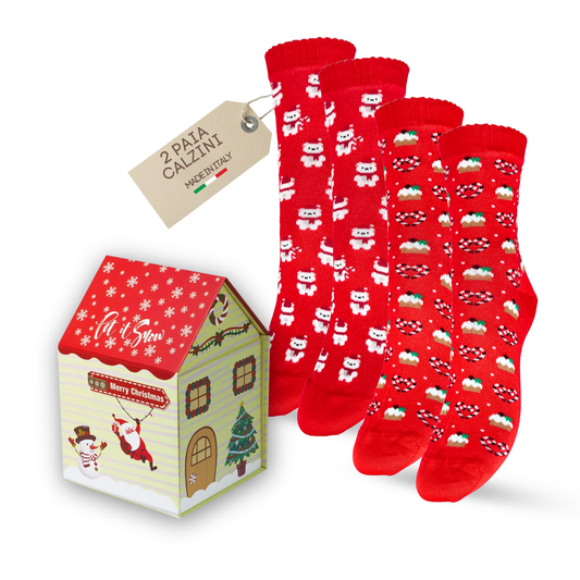 Calzini Donna Caldo Cotone, Calzino Donna Natale, Calze corte Donna Natalizi con scatola Regalo Made in Italy ASS2
