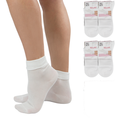 Calzini Senza Elastico Donna 100% COTONE 4 PAIA Calze con Risvolto Leggeri Donna Sanitarie MADE IN ITALY