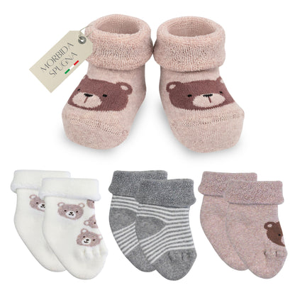 Calze Neonato 3 PAIA Calzino Regalo Scarpine Babbucce bambini Primi Mesi Taglia Unica Made in Italy ASS1M