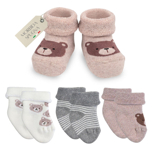 Calze Neonato 3 PAIA Calzino Regalo Scarpine Babbucce bambini Primi Mesi Taglia Unica Made in Italy ASS1M