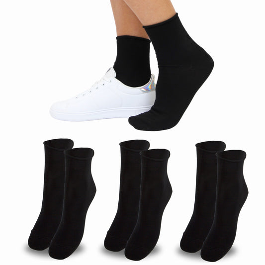 Calzini Donna senza elastico, Calze Donna Caldo Cotone 3/6 Paia Calzino Corto Moda Made in Italy NERO