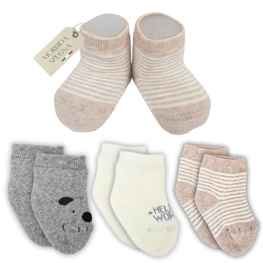 Calze Neonato 3 PAIA Calzino Regalo Scarpine Babbucce bambini Primi Mesi Taglia Unica Made in Italy ASS1M