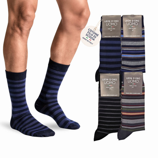 Calze Uomo Cotone Rigate corte 4 Paia calze uomo Fantasia calze Filo di Scozia Moda in Italy