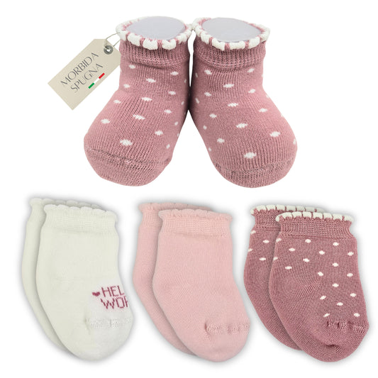 Calze Neonata 3 PAIA Calzino Regalo Scarpine Babbucce bambini Primi Mesi Taglia Unica Made in Italy ASS1