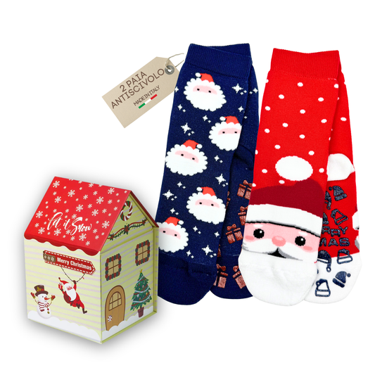 Calzini Natale Bambino Antiscivolo Calze Bambina Scatola Regalo Natale, Made in Italy ASS3