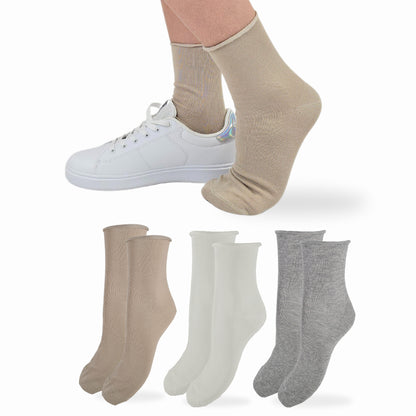 Calzini Senza Elastico Donna Cotone Leggero 3 Paia Calze Donna Filo di scozia Made in Italy NATURAL