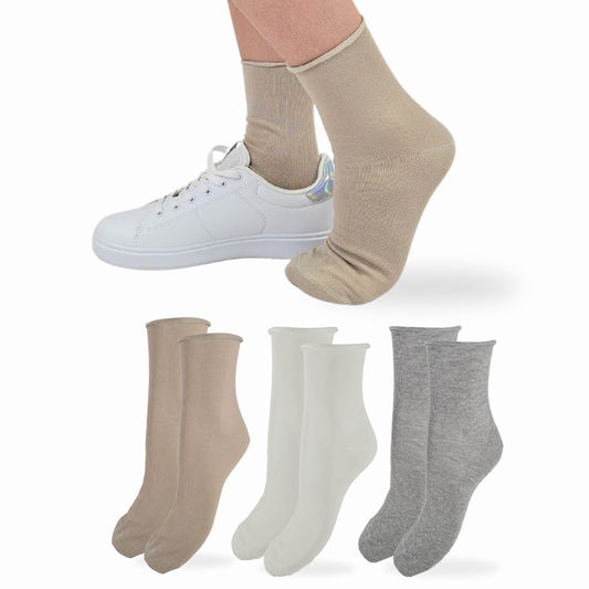 Calzini Senza Elastico Donna Cotone Leggero 3 Paia Calze Donna Filo di scozia Made in Italy NATURAL