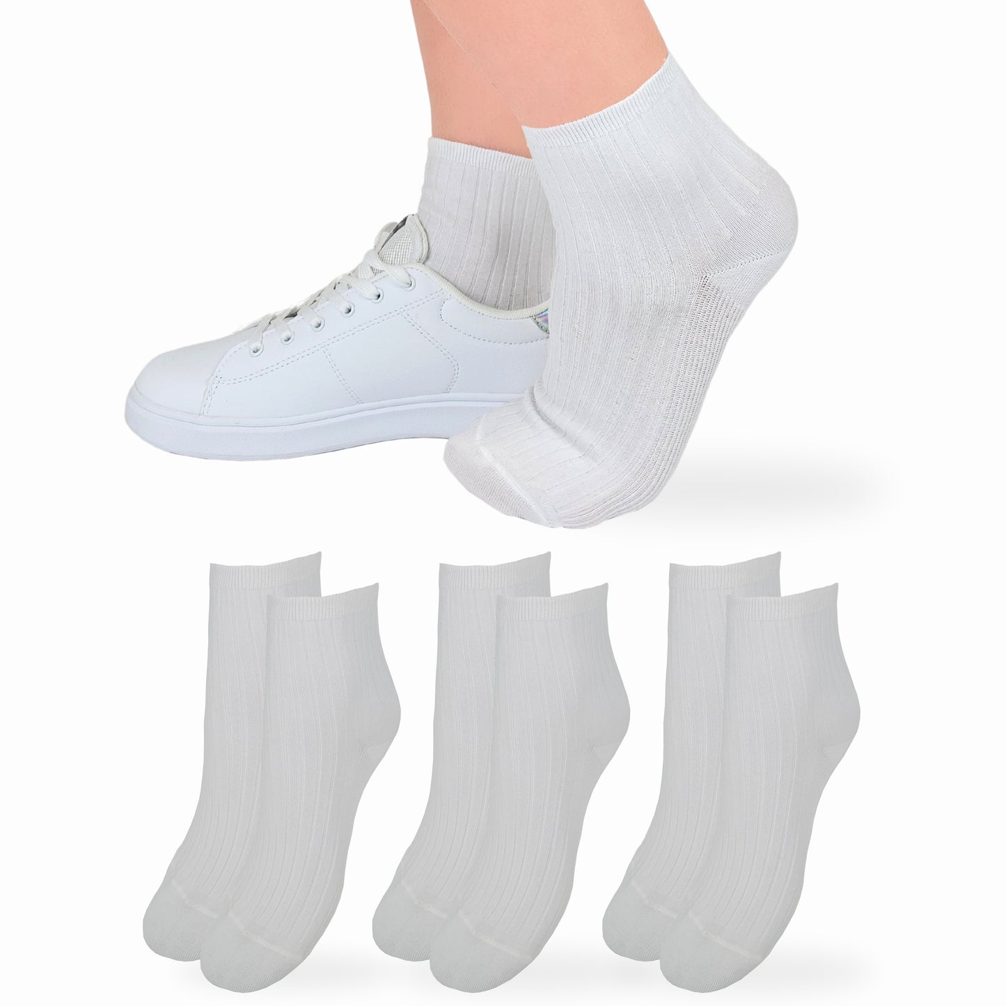Calzini Costina Donna Cotone Leggero 3 Paia Calze Donna Filo di scozia Made in Italy BIANCO