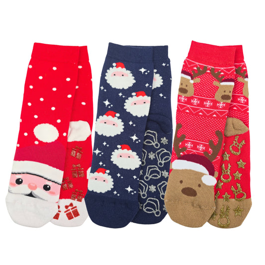 Calzini Antiscivolo Bambino Natale Cotone 3 Paia Calze Bimba  Made in Italy ASS1