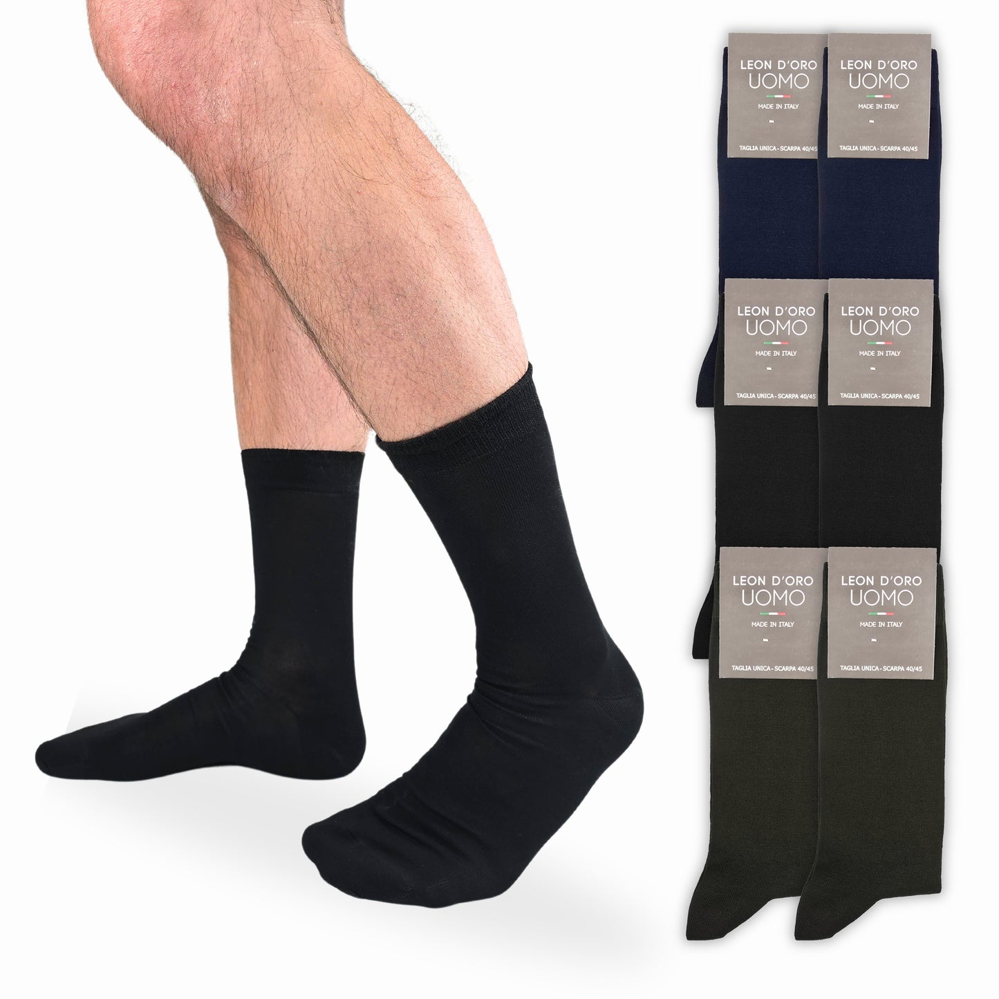 Calze Uomo Cotone corte 6 Paia calze uomo calze Filo di Scozia Moda in Italy TINTA UNITA