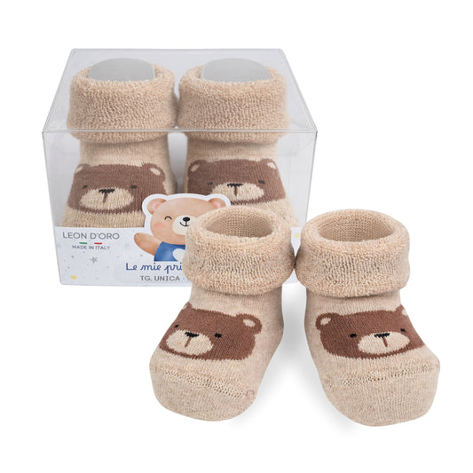 Calze Neonato Calzino Regalo Baby Shower Scarpine Babbucce bambini Primi Mesi Taglia Unica Made in Italy ORSETTO