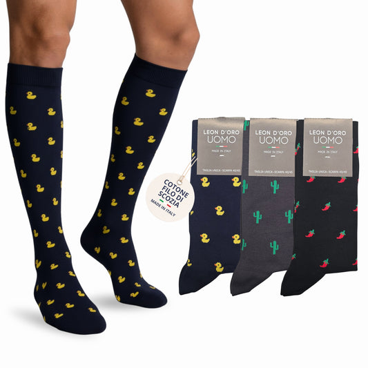 Calze Uomo Cotone Disegni Divertenti Lunghe 4 Paia calze uomo Fantasia calze Filo di Scozia FUNNY