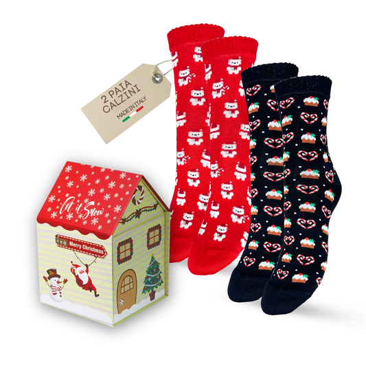 Calzini Donna Caldo Cotone, Calzino Donna Natale, Calze corte Donna Natalizi con scatola Regalo Made in Italy ASS1