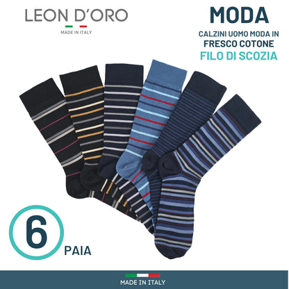 Calze Uomo Cotone Rigate corte 6 Paia calze uomo Fantasia calze Filo di Scozia Moda in Italy