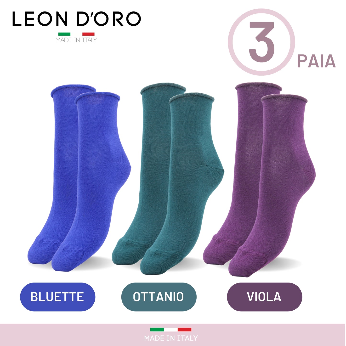 Calzini Donna senza elastico, Calze Donna Caldo Cotone 3/6 Paia Calzino Corto Moda Made in Italy