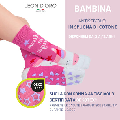 Calzini Bambina ANTISCIVOLO COTONE 3 Paia Calze Bimba abs scuola casa gonfiabili, Made in Italy ASS5