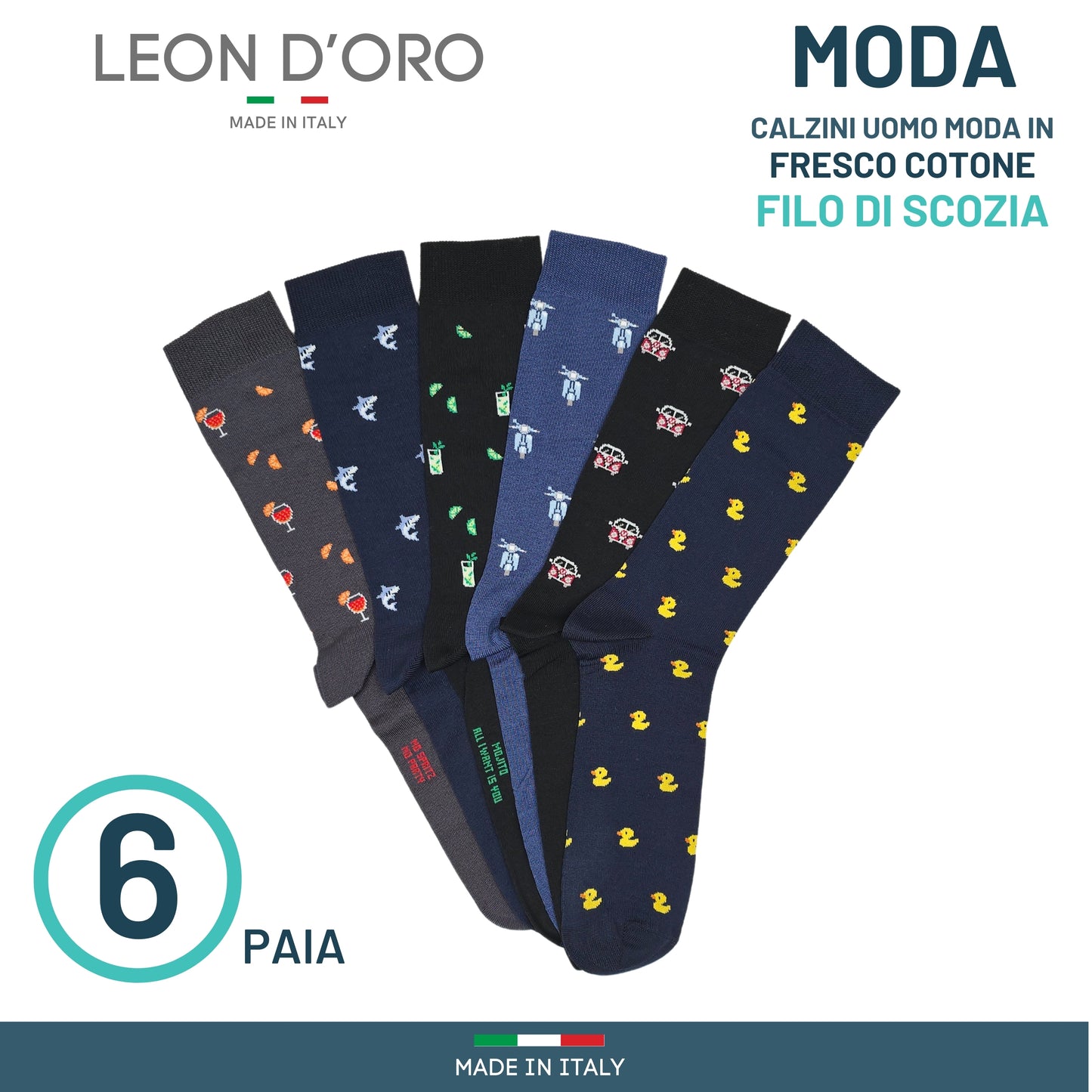 Calze Uomo Cotone Disegni Divertenti corte 6 Paia calze uomo Fantasia calze Filo di Scozia Moda in Italy