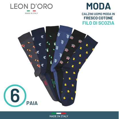 Calze Uomo Cotone Disegni Divertenti corte 6 Paia calze uomo Fantasia calze Filo di Scozia Moda in Italy