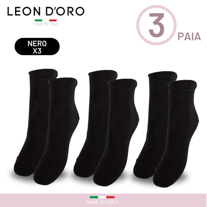 Calzini Donna senza elastico, Calze Donna Caldo Cotone 3/6 Paia Calzino Corto Moda Made in Italy NERO