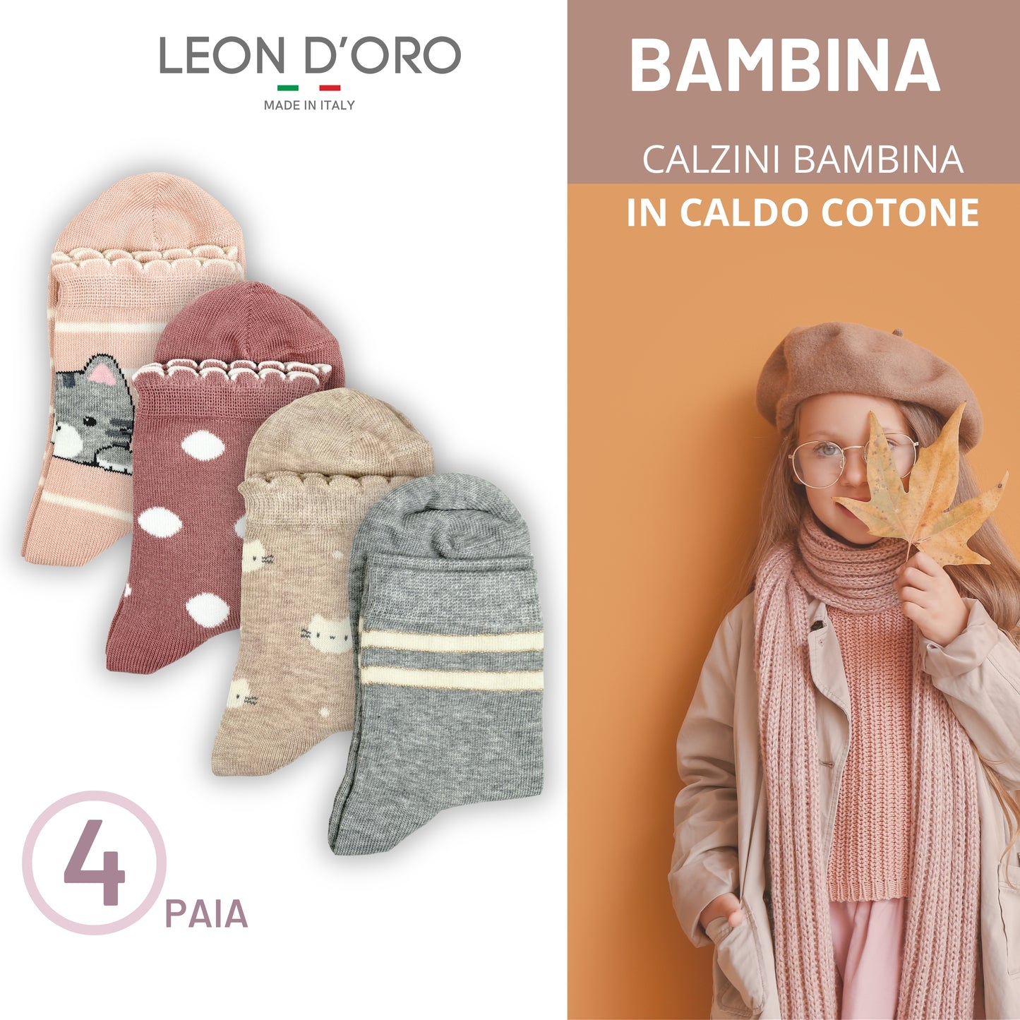 Calzini Bambina Caldo Cotone 4 Paia Calze Bimba Calze Bambina invernali Made in Italy ASS1