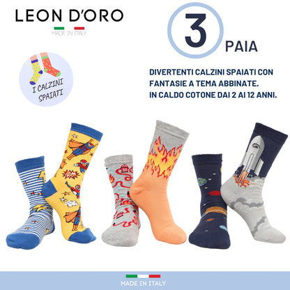 Calzini Bambino Caldo Cotone 3 Paia Calze Bimbo Fantasia Calze Bambino invernali Made in Italy SPAIATI