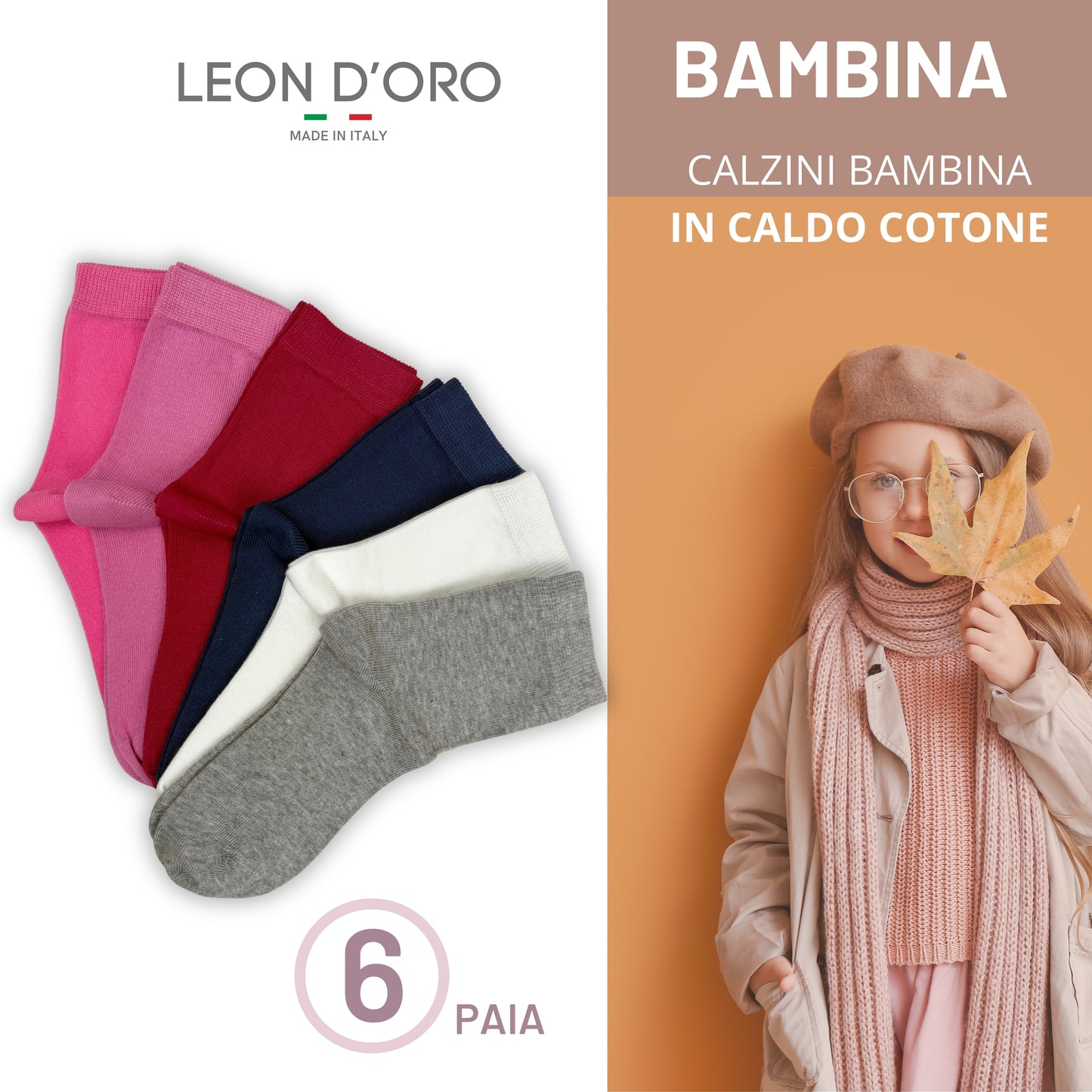 Calze Bambina in Cotone, Calzini Ragazza per Scuola Tempo Libero in caldo cotone 6 Paia Made in Italy ASSF