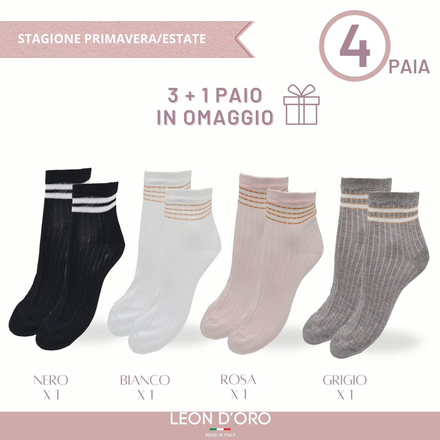 Calzini Donna Cotone Leggero 4 Paia di cui 1 in Omaggio Calze Donna Filo di scozia Made in Italy ASS4