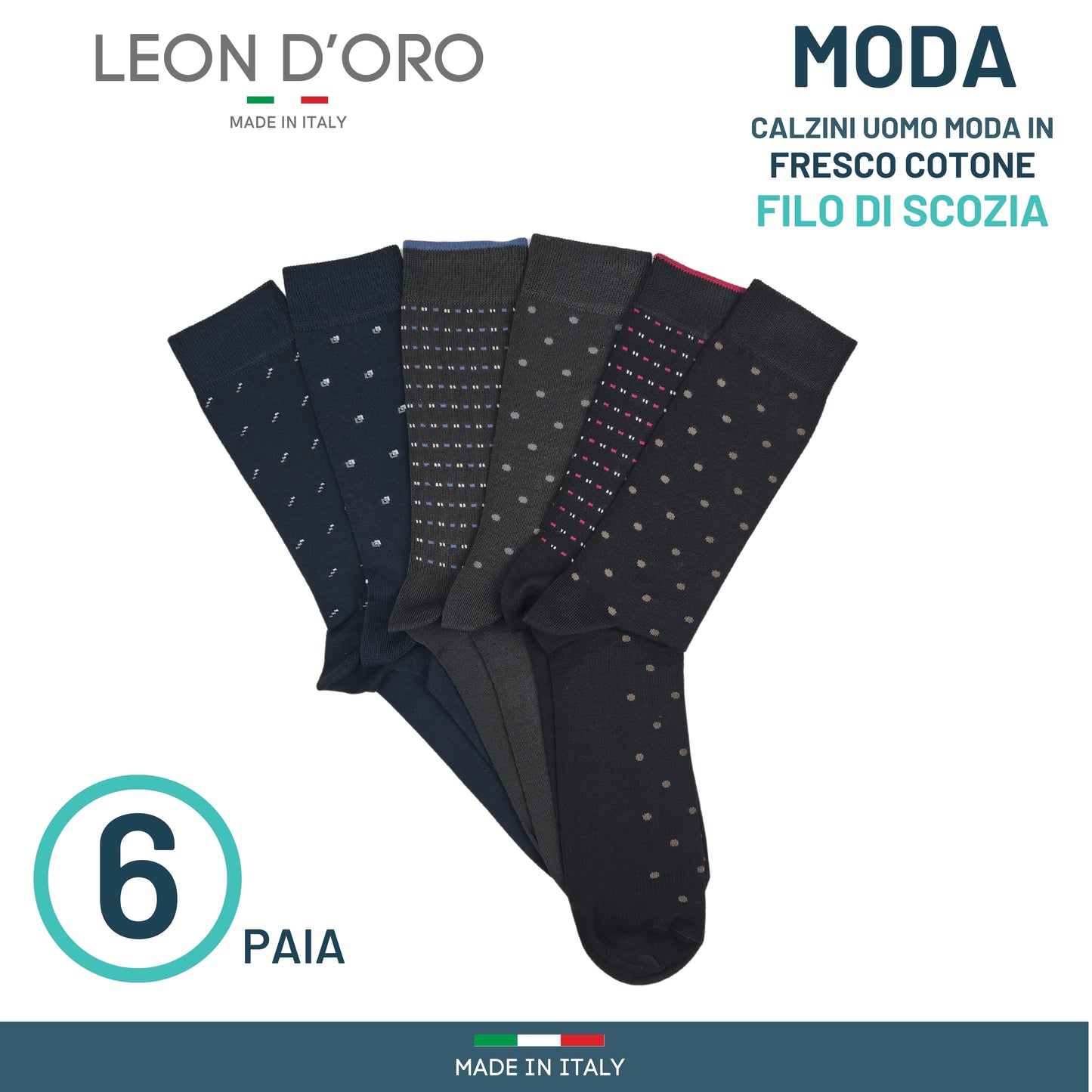 Calze Uomo Cotone Disegno Cravatteria corte 6 Paia calze uomo Fantasia calze Filo di Scozia Moda in Italy