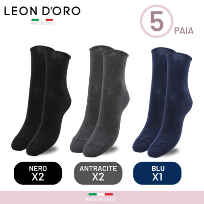 Calze Donna Sanitarie caldo cotone 5  PAIA, Calzino Senza Elastico Per Diabetici, 100% Made in Italy