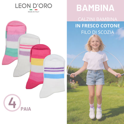 Calzini Bambina COTONE LEGGERO FILO DI SCOZIA 4 Paia Calze leggere e traspiranti Made in Italy ASS2