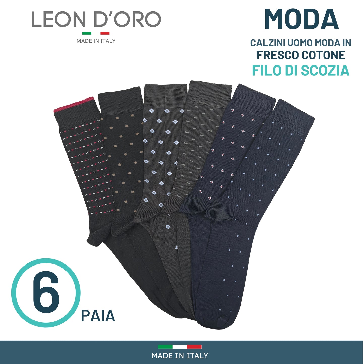 Calze Uomo Cotone Disegno Cravatteria corte 6 Paia calze uomo Fantasia calze Filo di Scozia Moda in Italy
