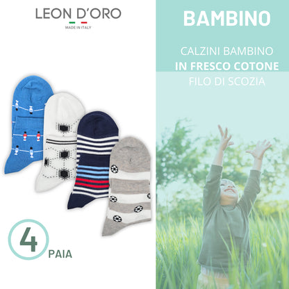 Calzini Bambino Cotone Filo di Scozia 4 Paia Calze leggere e traspiranti Made in Italy ASS2