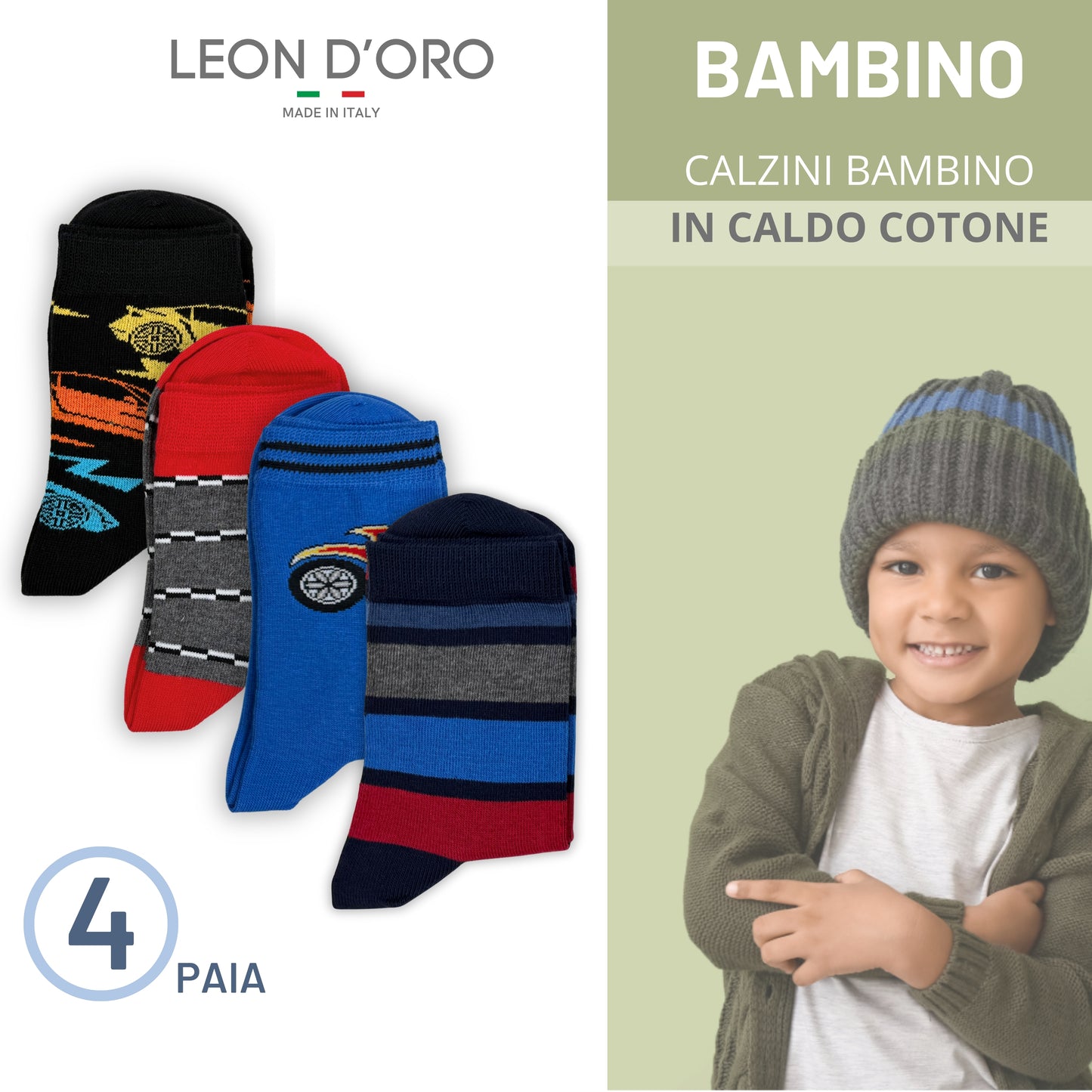 Calzini Bambino Caldo Cotone 4 Paia Calze Bimbo Fantasia Calze Bambino invernali Made in Italy ASS2