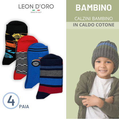 Calzini Bambino Caldo Cotone 4 Paia Calze Bimbo Fantasia Calze Bambino invernali Made in Italy ASS2