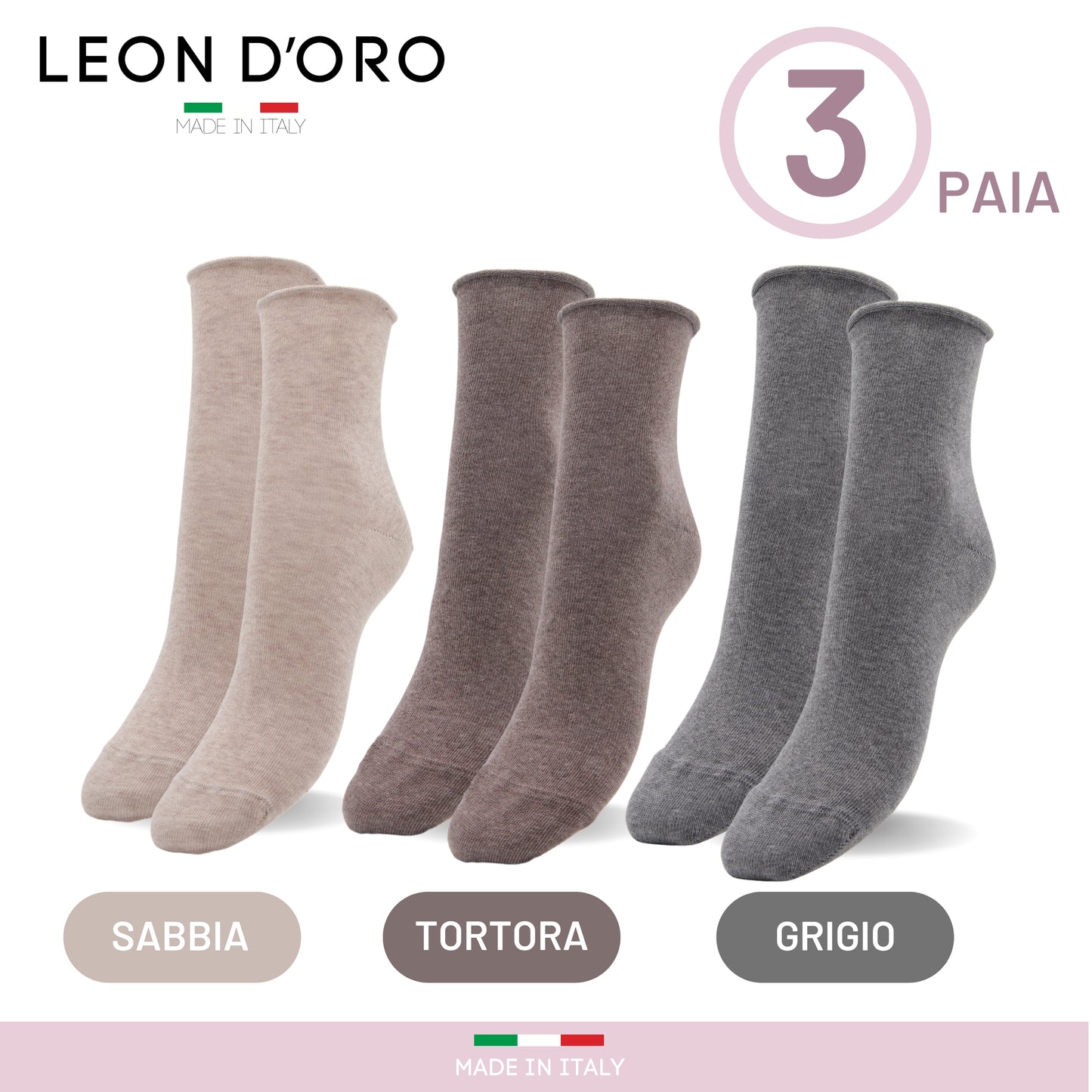 Calzini Donna senza elastico, Calze Donna Caldo Cotone 3/6 Paia Calzino Corto Moda Made in Italy