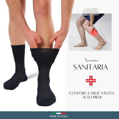 Calze Uomo Diabetici cotone filo di scozia Super Leggere CALZE SANITARIE Calze a costina SENZA ELASTICO 6 PAIA CALZE MADE IN ITALY