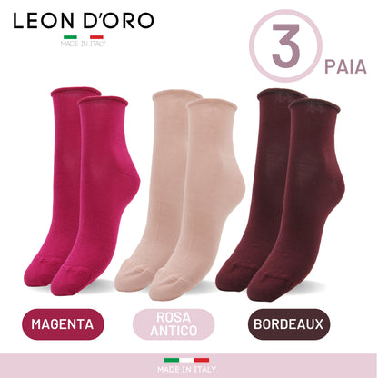 Calzini Donna senza elastico, Calze Donna Caldo Cotone 3/6 Paia Calzino Corto Moda Made in Italy