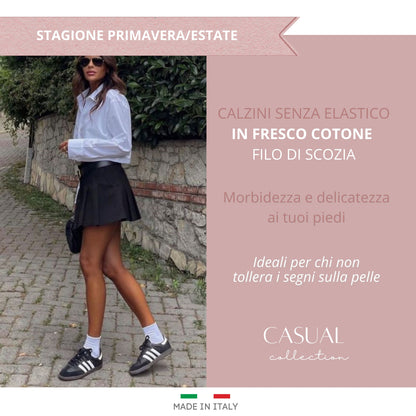 Calzini Senza Elastico Donna Cotone Leggero 3 Paia Calze Donna Filo di scozia Made in Italy BIANCO