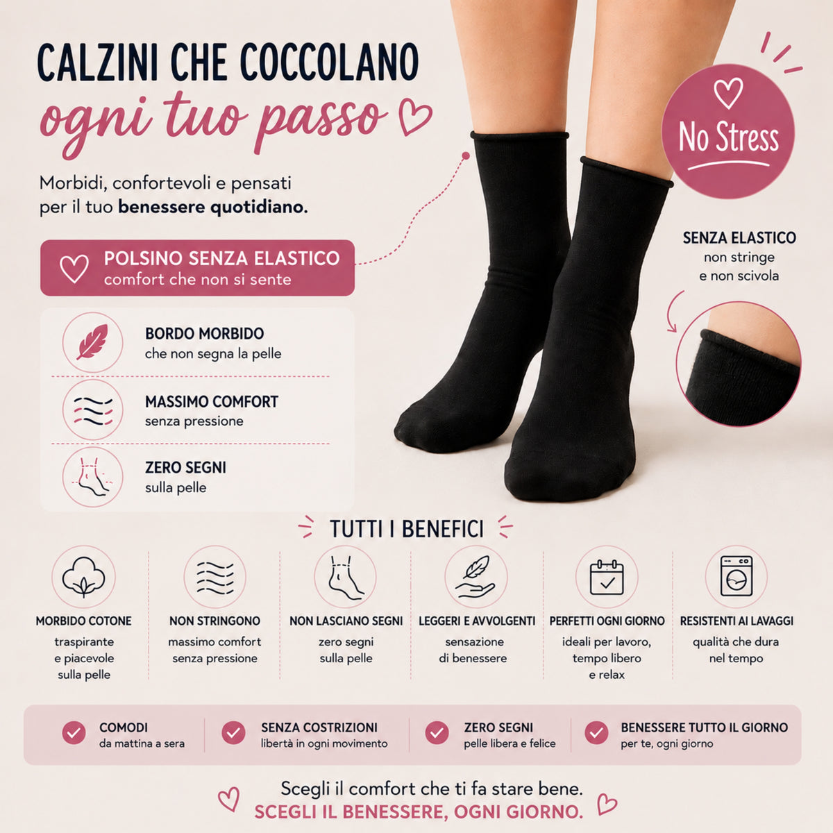 Calzini SENZA ELASTICO Donna CALDO COTONE 3 Paia Calzino Corto Moda Made in Italy ASS MODA