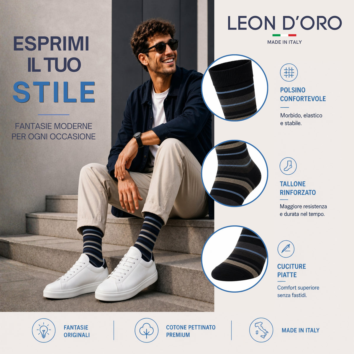 Calze Uomo Caldo Cotone corte calze uomo invernali Fantasia calze Moda Made in Italy RIGA