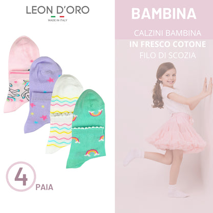 Calzini Bambina COTONE LEGGERO FILO DI SCOZIA 4 Paia Calze leggere e traspiranti Made in Italy ASS1