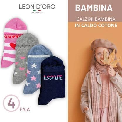 Calzini Bambina Caldo Cotone 4 Paia Calze Bimba Calze Bambina invernali Made in Italy ASS2
