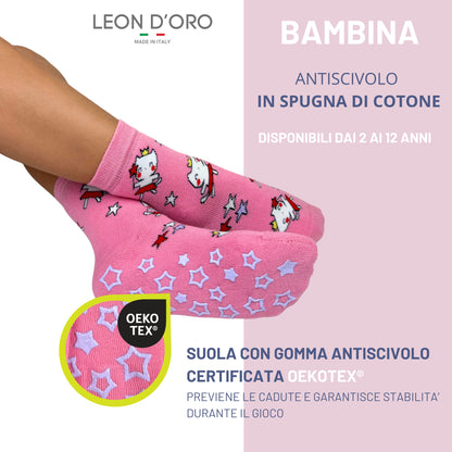 Calzini Bambina Antiscivolo Cotone 3 Paia Calze Bimba abs scuola casa gonfiabili, Made in Italy ASS4