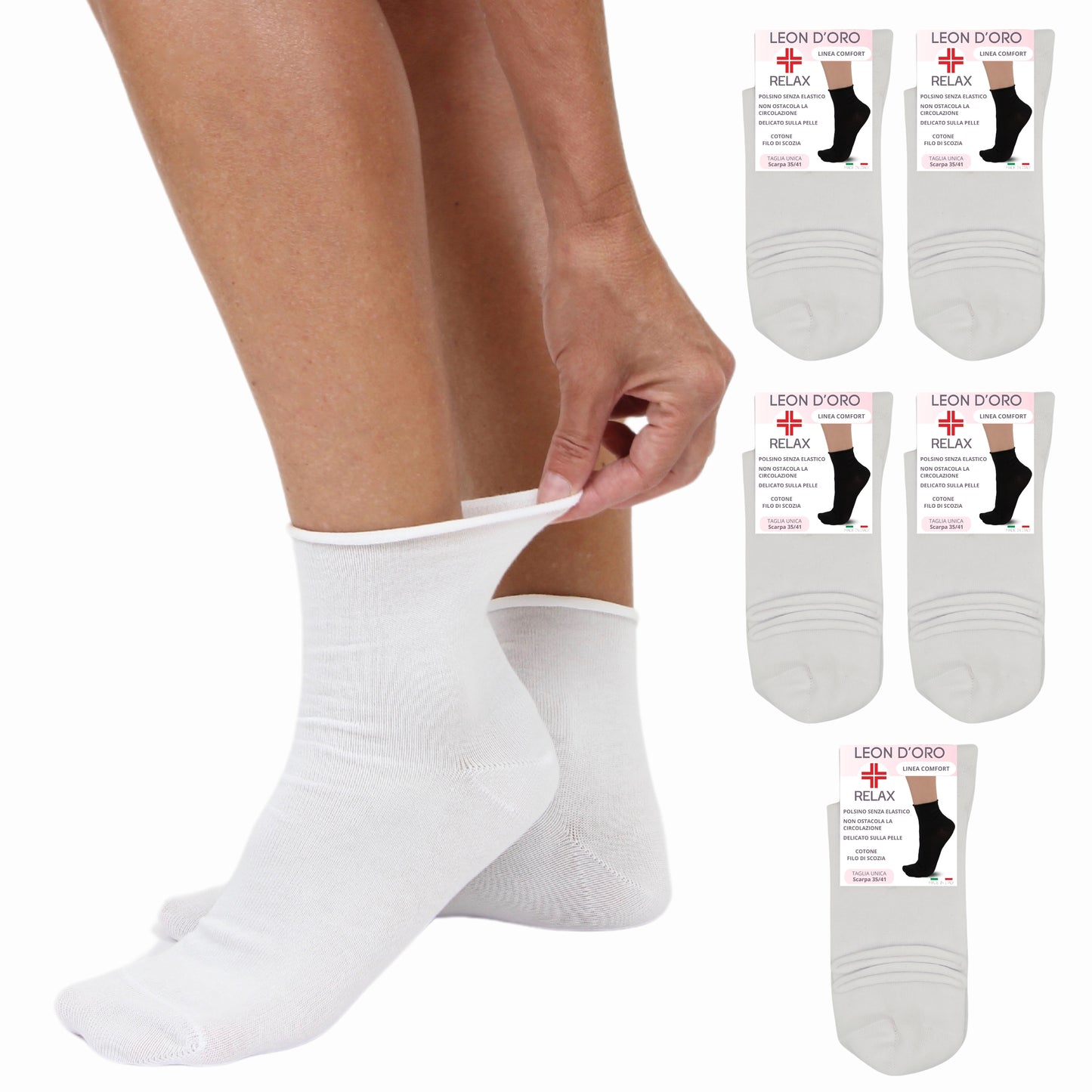 Calze per Diabetici 5 paia Calze Donna Sanitarie Cotone filo di Scozia Calze Senza Elastico calze  Made in Italy