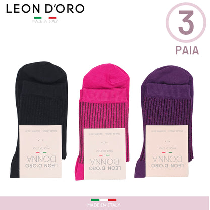Calzini Donna Caldo Cotone 3 paia, Calzino Donna Corto, Calzini Donna senza elastico Moda Made in Italy ASS PINK